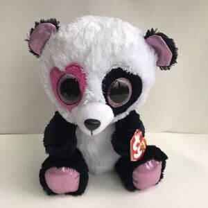 TY Beanie Boo Mandy Panda Plush Heart Eye Stuffed Animal 9" NWT